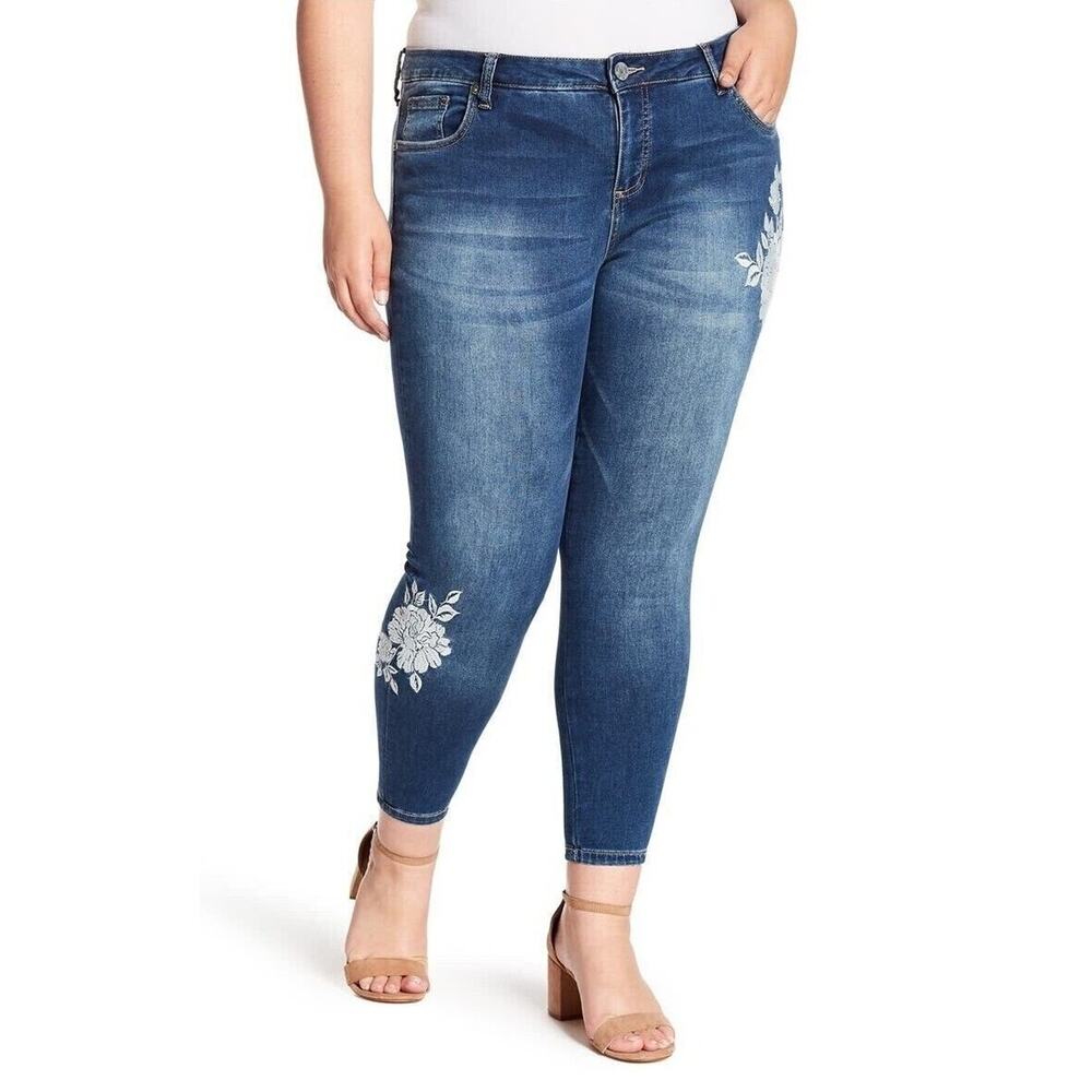 KUT Women Blue Embroidered Denim Janet Casual Ankle Skinny Jeans Plus Size 24W